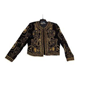 Vtg Lawrence Kazar NY Velvet Multicolor Sequin Beads Paisley Size L Jacket